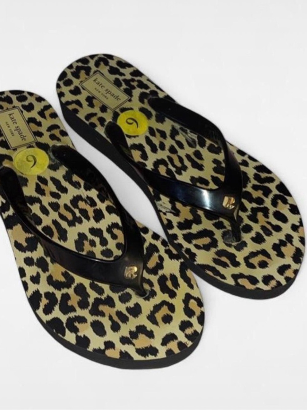 kate spade Black Leopard Print Flip Flop Sandals